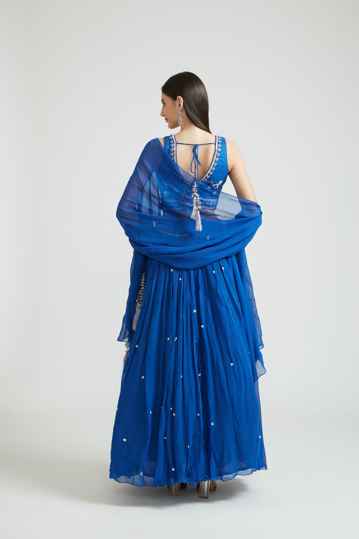 Neerus Royal Blue Color Georgette Fabric Lehenga Choli