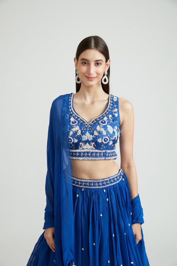 Neerus Royal Blue Color Georgette Fabric Lehenga Choli
