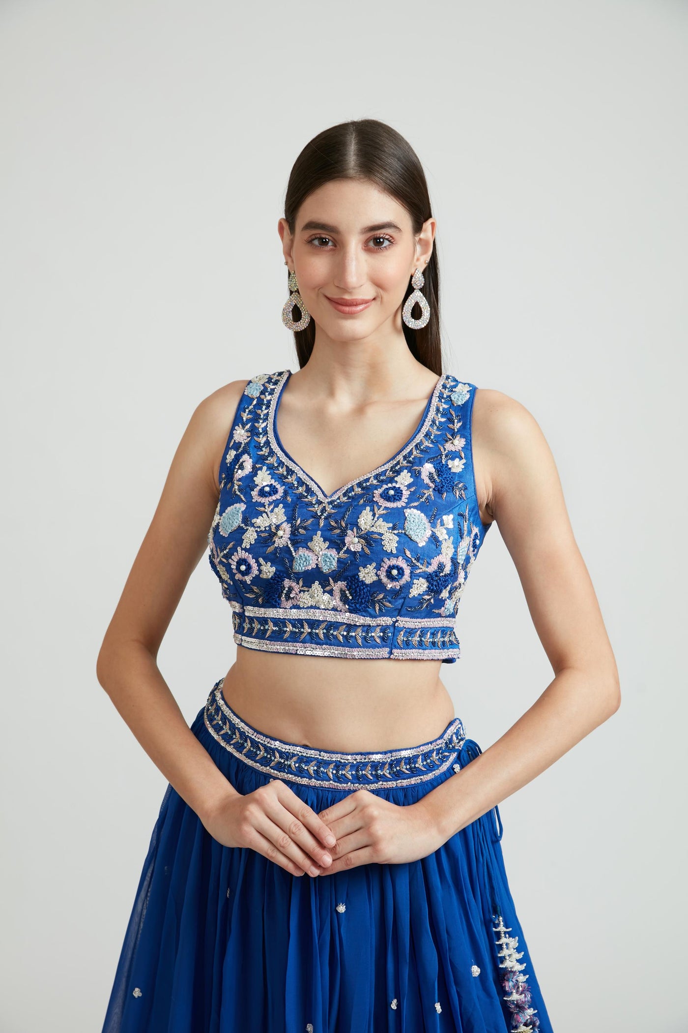 Neeru'S Royal Blue Color Georgette Fabric Lehenga Choli