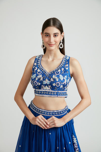 Neeru'S Royal Blue Color Georgette Fabric Lehenga Choli