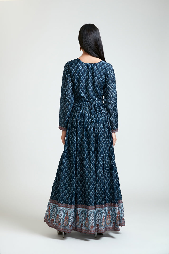 Neerus Women Silk Navy Blue Dress