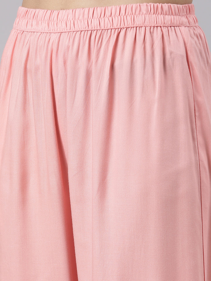 Neerus Coral Regular Knee Length Printed Kurta Solid Trousers With Dupatta