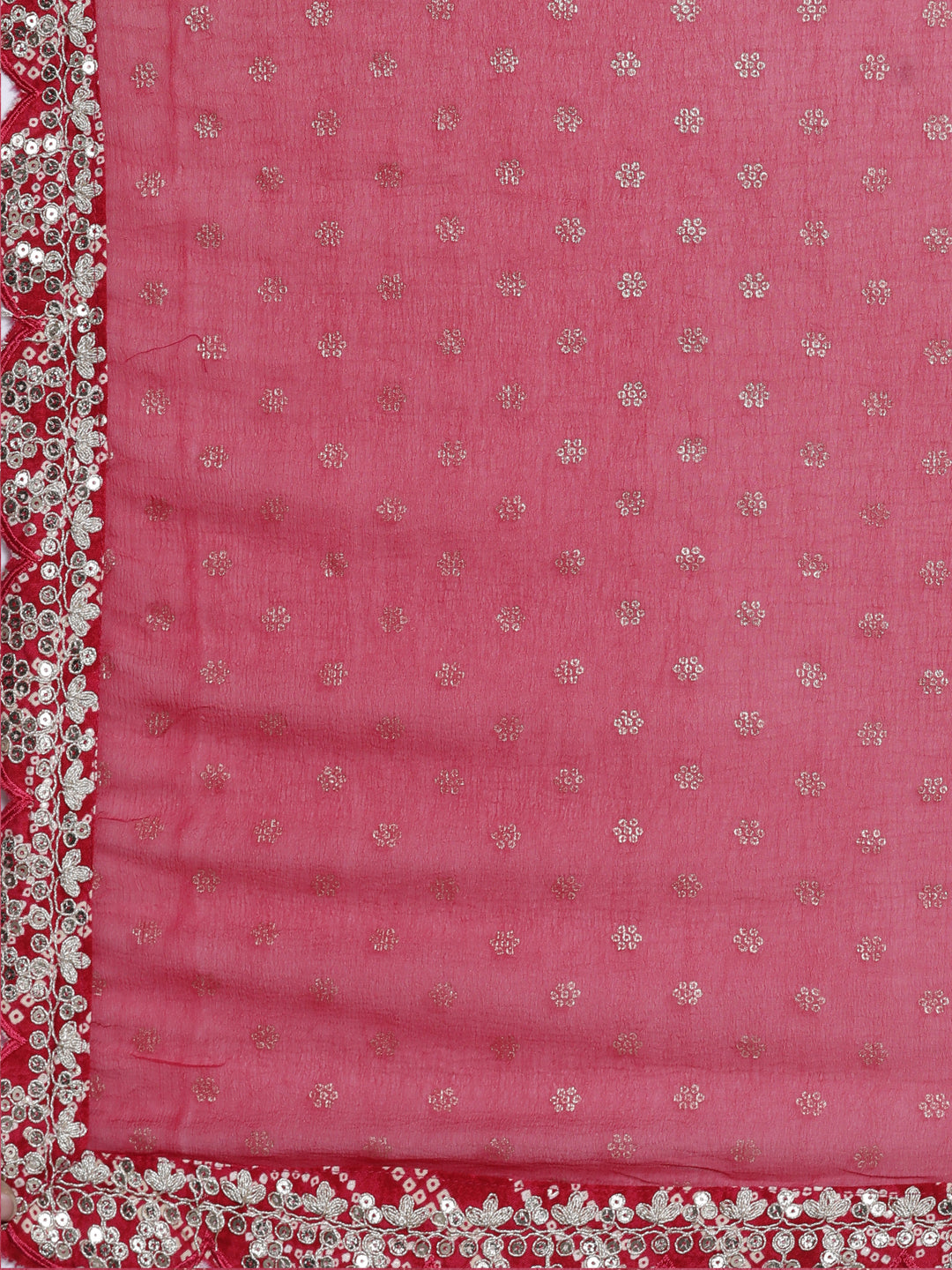 Neerus Pink printed suit set with trouser and dupatta - detail view 4