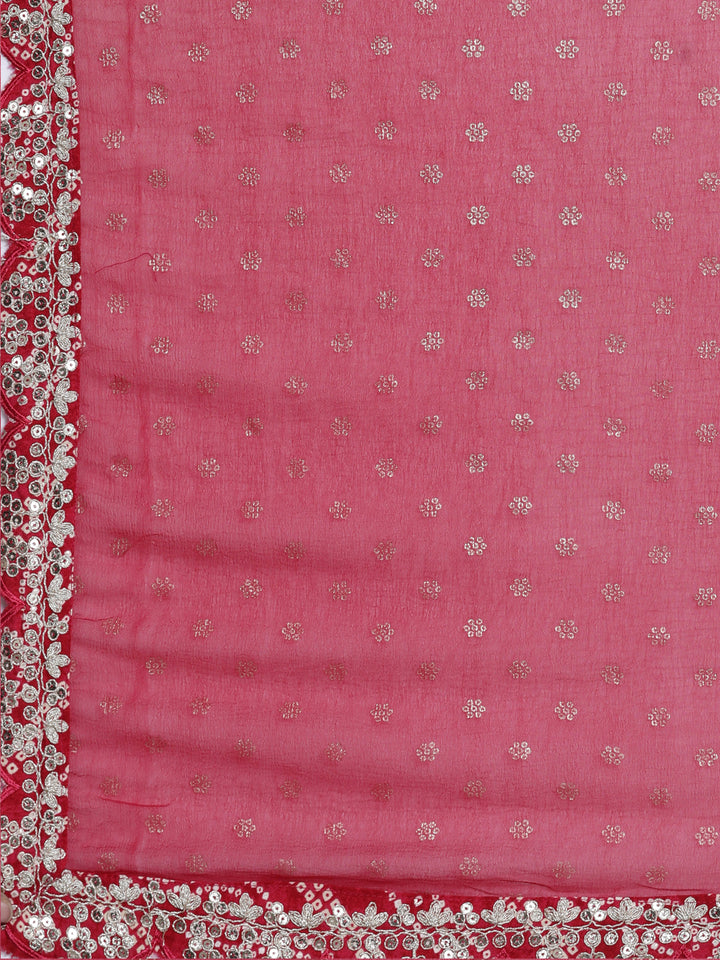 Neerus Pink printed suit set with trouser and dupatta - detail view 4