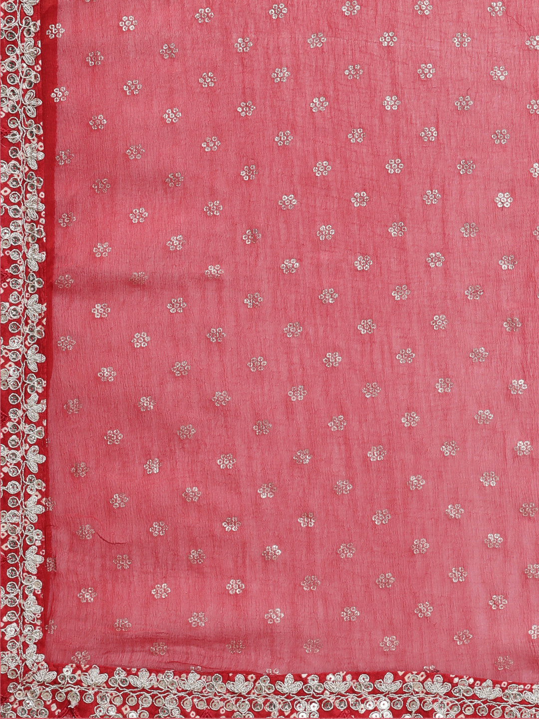 Neeru's Red Regular Calf Length Printed Kurta Solid Trousers With Dupatta