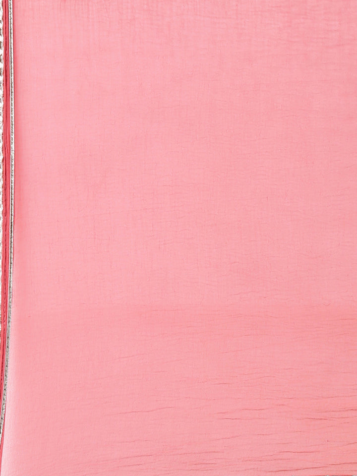 Neerus Red Regular Calf Length Printed Kurta Solid Trousers With Dupatta