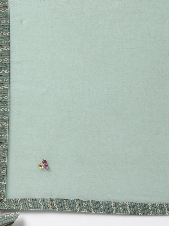 Neerus Green printed kurta set with trousers and dupatta - detail view 3