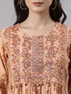 Neerus Orange printed kurta set with trouser and dupatta - detail view 1