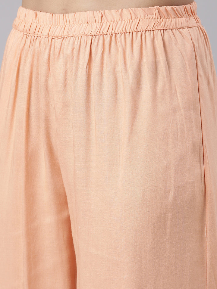 Neerus Orange printed kurta set with trouser and dupatta - detail view 2