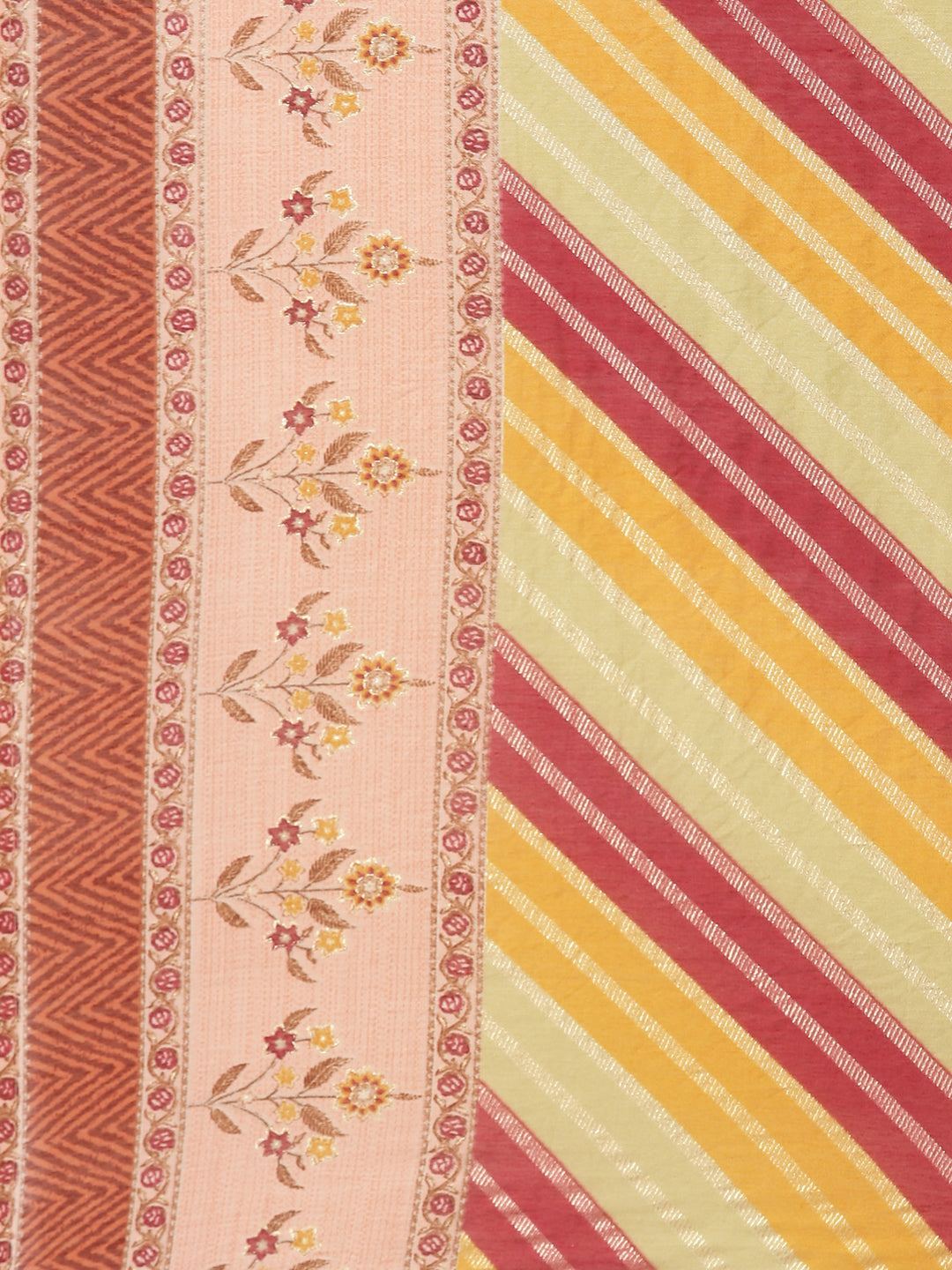 Neerus Orange printed kurta set with trouser and dupatta - detail view 3