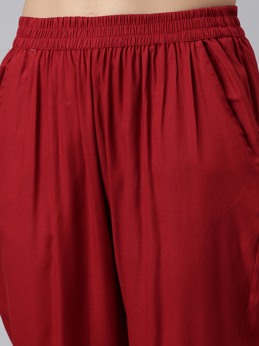 Neerus Maroon printed kurta set with trouser and dupatta - detail view 2