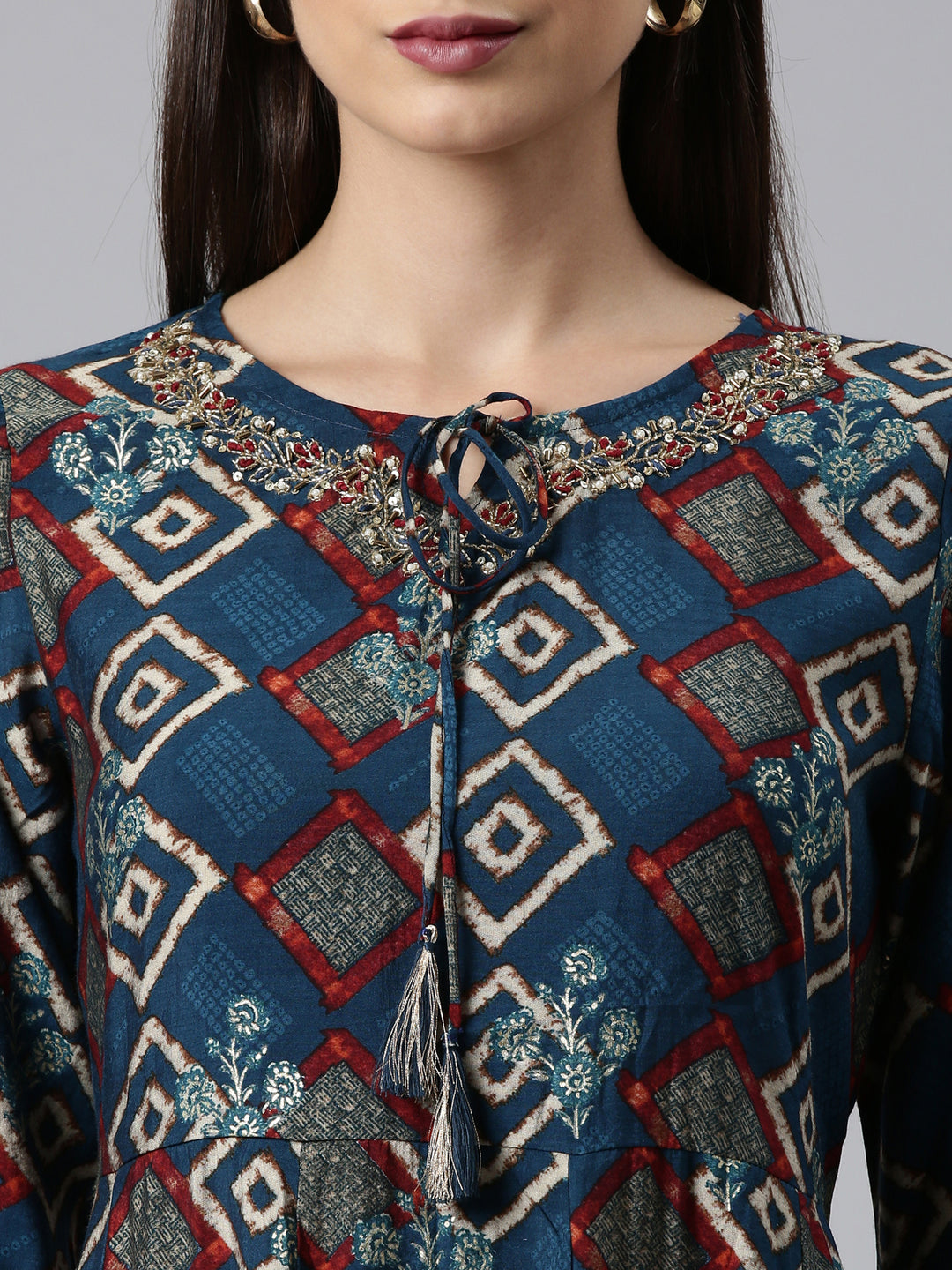 Neerus Blue Regular Calf Length Printed Readymade Suits