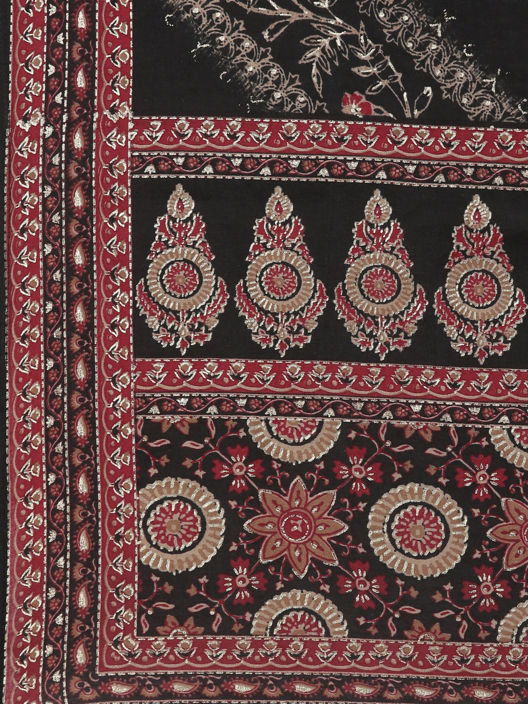 Neerus Black printed suit set ethnic kurta with trouser and dupatta - detail view 3