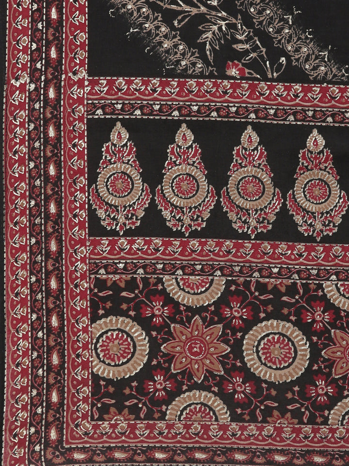 Neerus Black printed suit set ethnic kurta with trouser and dupatta - detail view 3