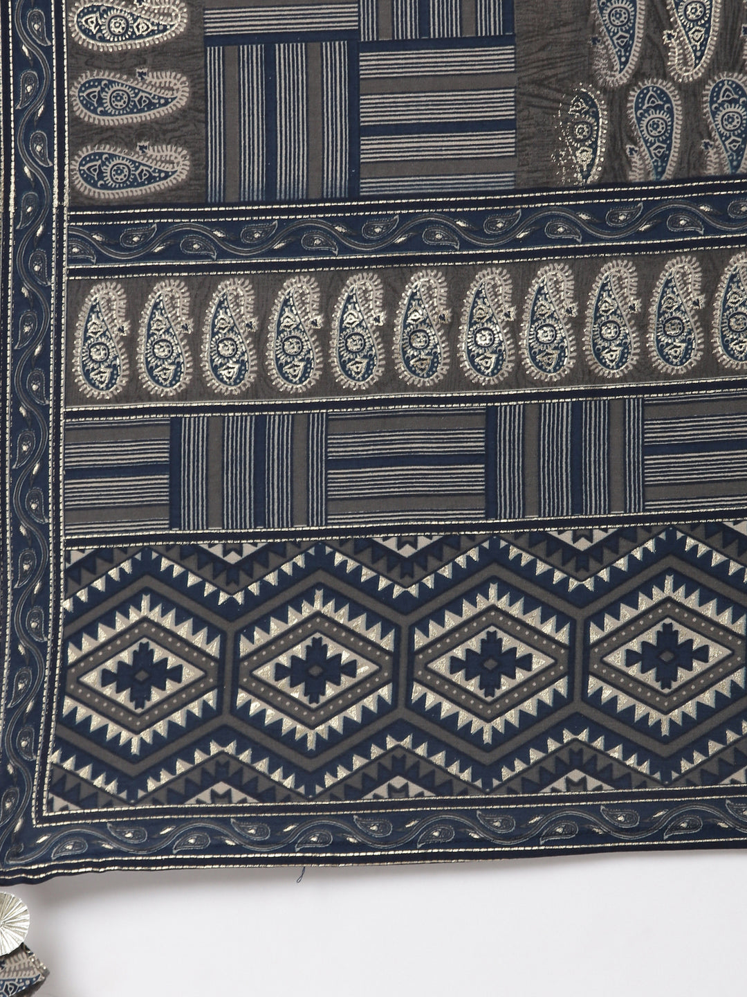 Neerus Grey cotton printed kurta set with trouser and dupatta - detail view 3