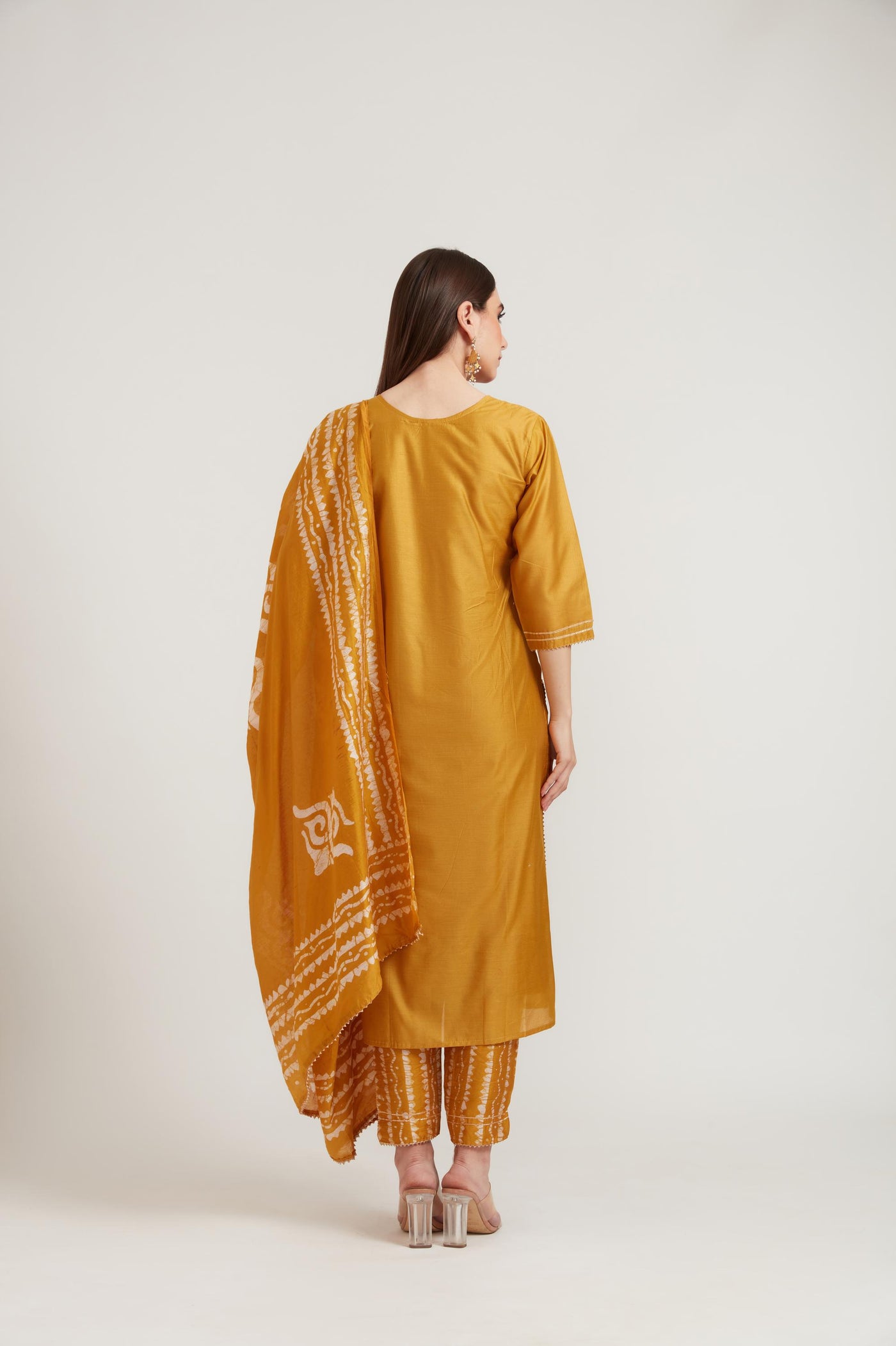 Neeru's Mustard Color Chanderi Fabric Suit Set