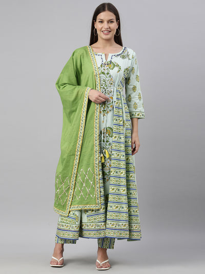 Neeru's Pista Color Cotton Fabric Suit