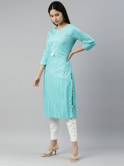 Neeru's Sea Green Color Rayon Fabric Kurta