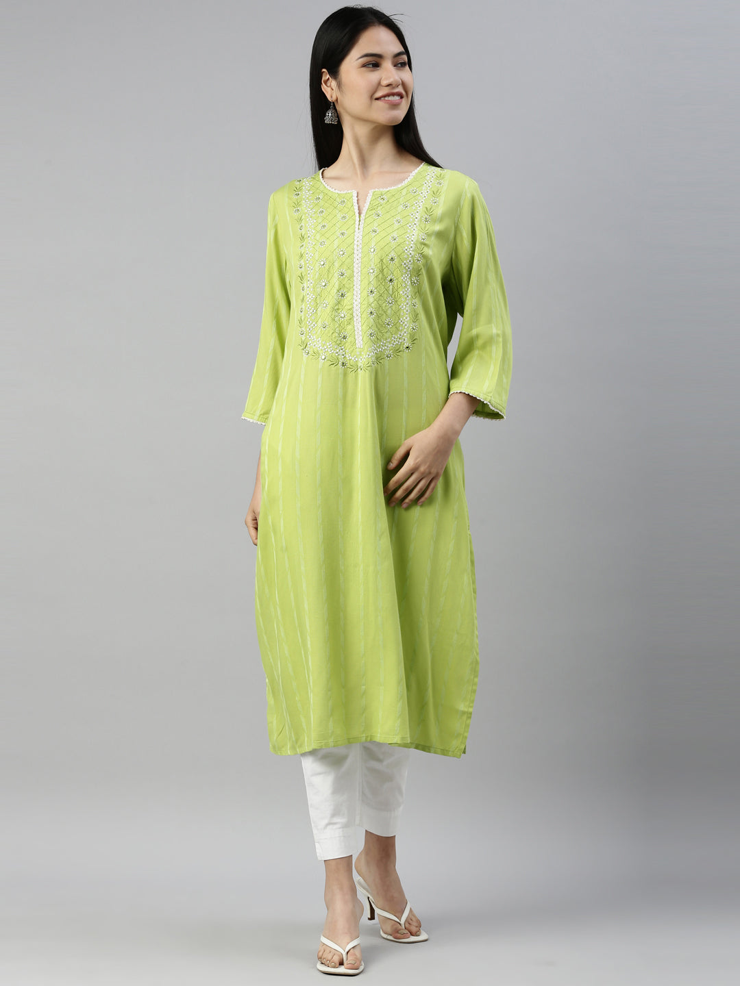 Neerus M Green Color Rayon Fabric Kurta