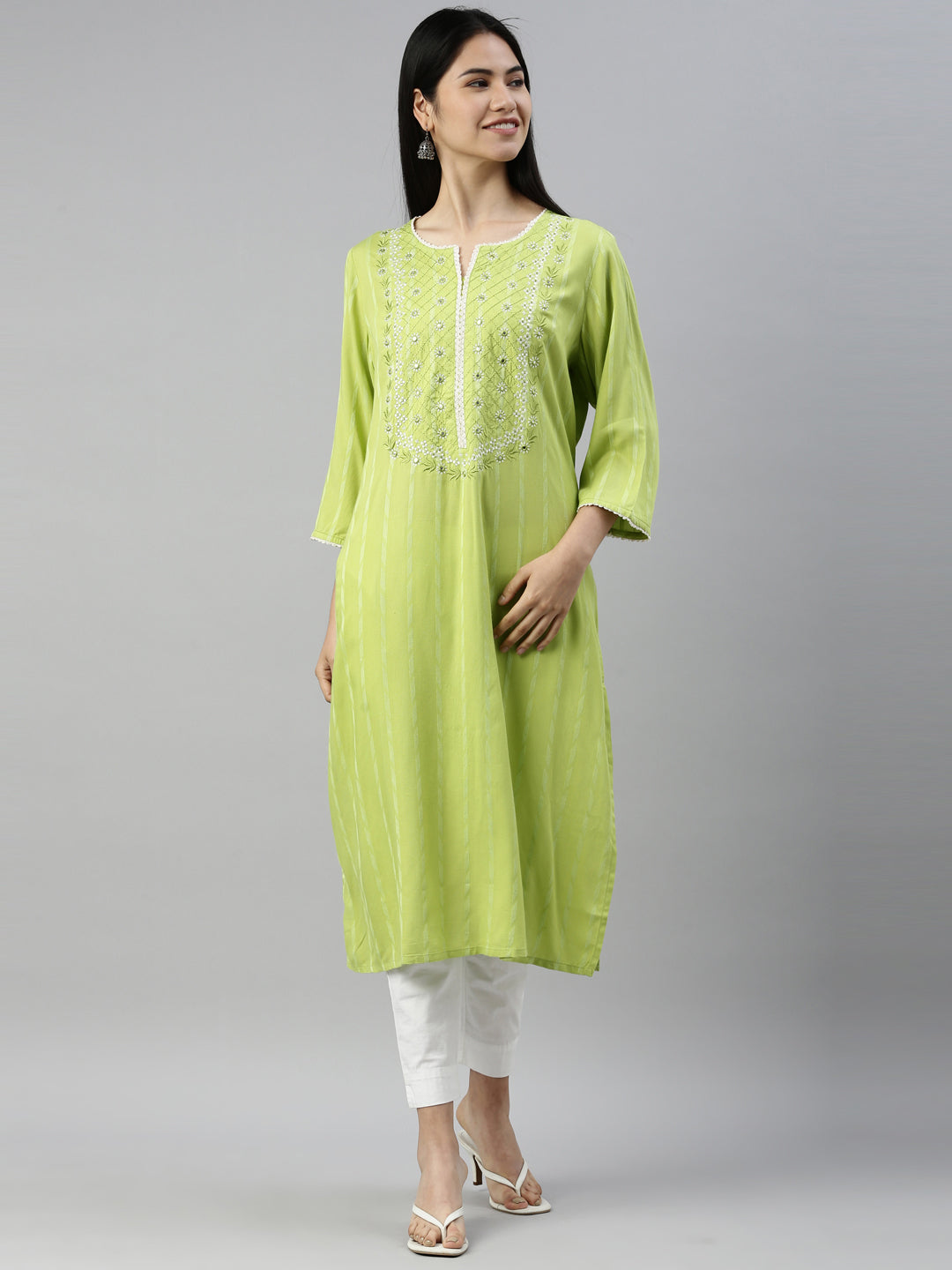 Neeru's M Green Color Rayon Fabric Kurta