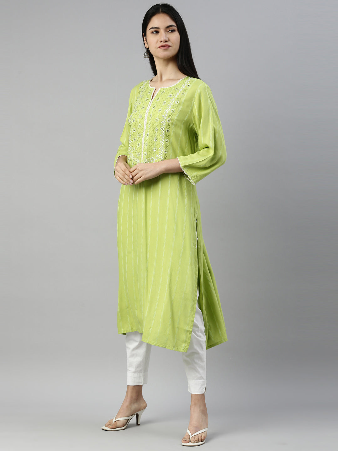 Neerus M Green Color Rayon Fabric Kurta
