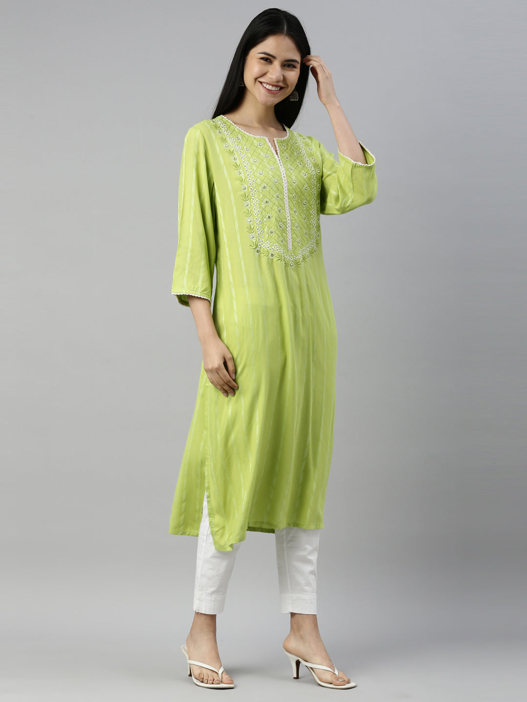 Neerus M Green Color Rayon Fabric Kurta