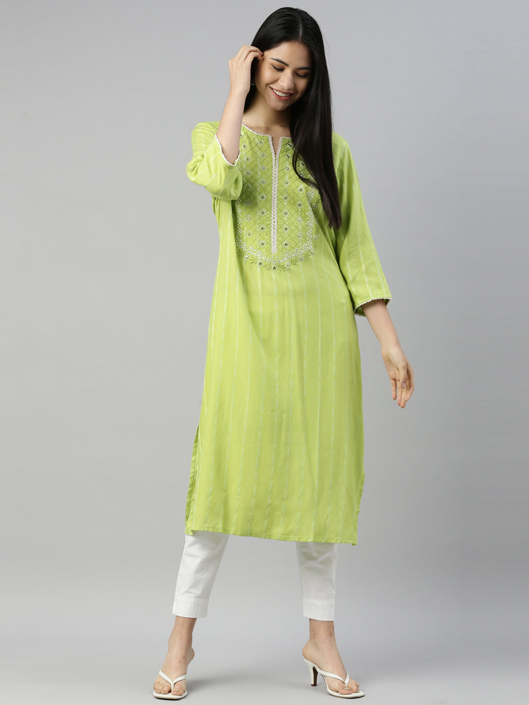 Neerus M Green Color Rayon Fabric Kurta
