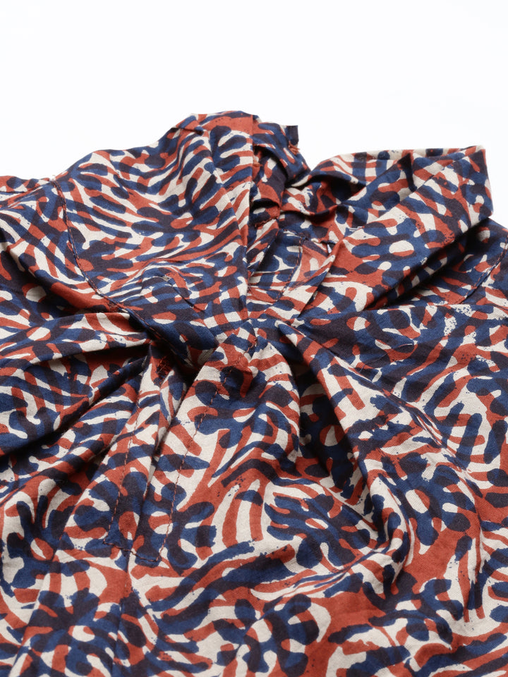 Neerus Printed Color Cotton Fabric Maxi Dress