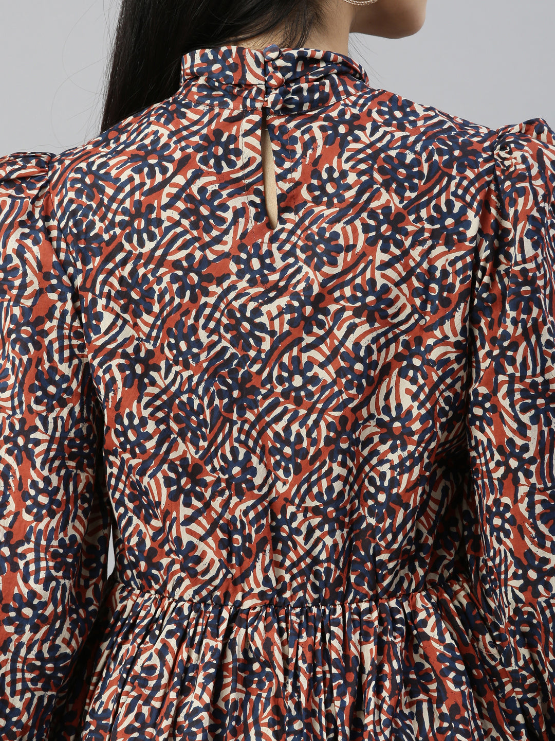 Neerus Printed Color Cotton Fabric Maxi Dress