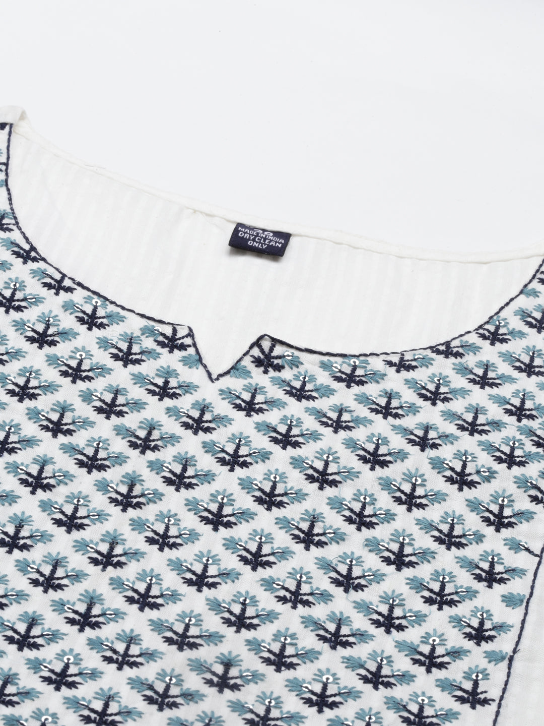 Neerus White cotton solid kurta - detail view 5