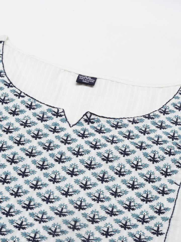 Neerus White cotton solid kurta - detail view 5