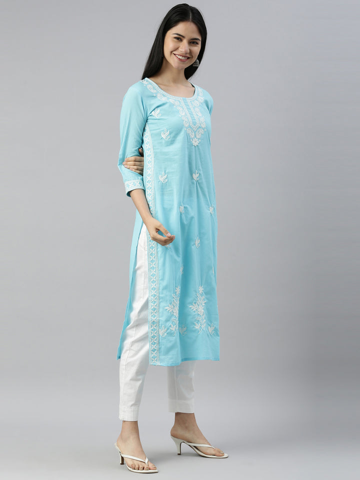 Neerus Ferozi Color Cotton Fabric Kurta