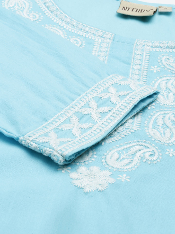Neerus Ferozi Color Cotton Fabric Kurta