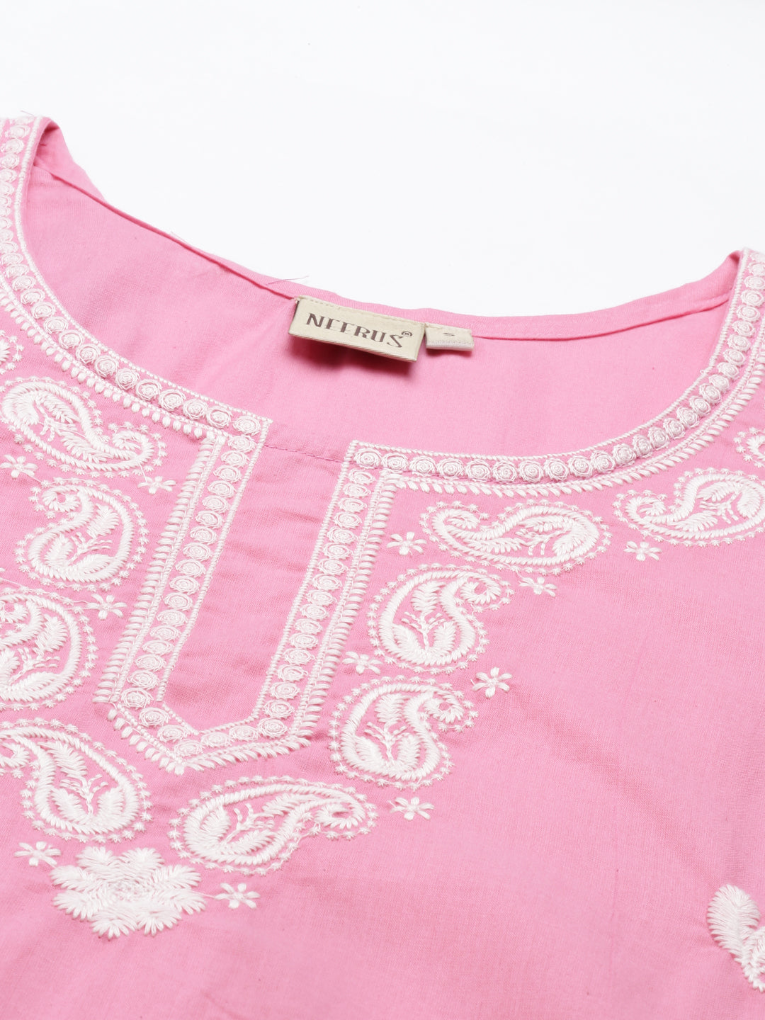 Neerus Pink cotton solid kurta - back view