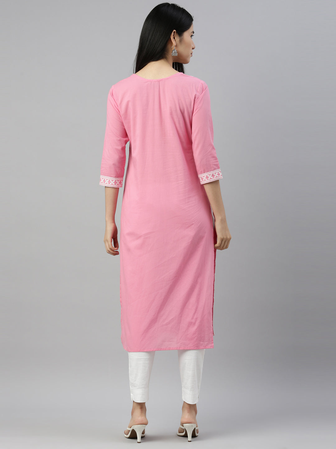 Neerus Pink cotton solid kurta - detail view 2