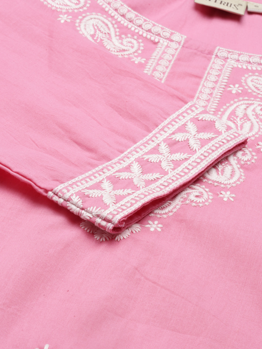 Neerus Pink cotton solid kurta - detail view 4
