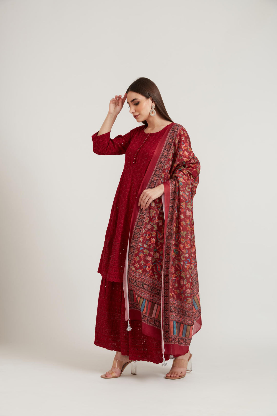 Neerus Maroon Color Georgette Fabric Suit Set
