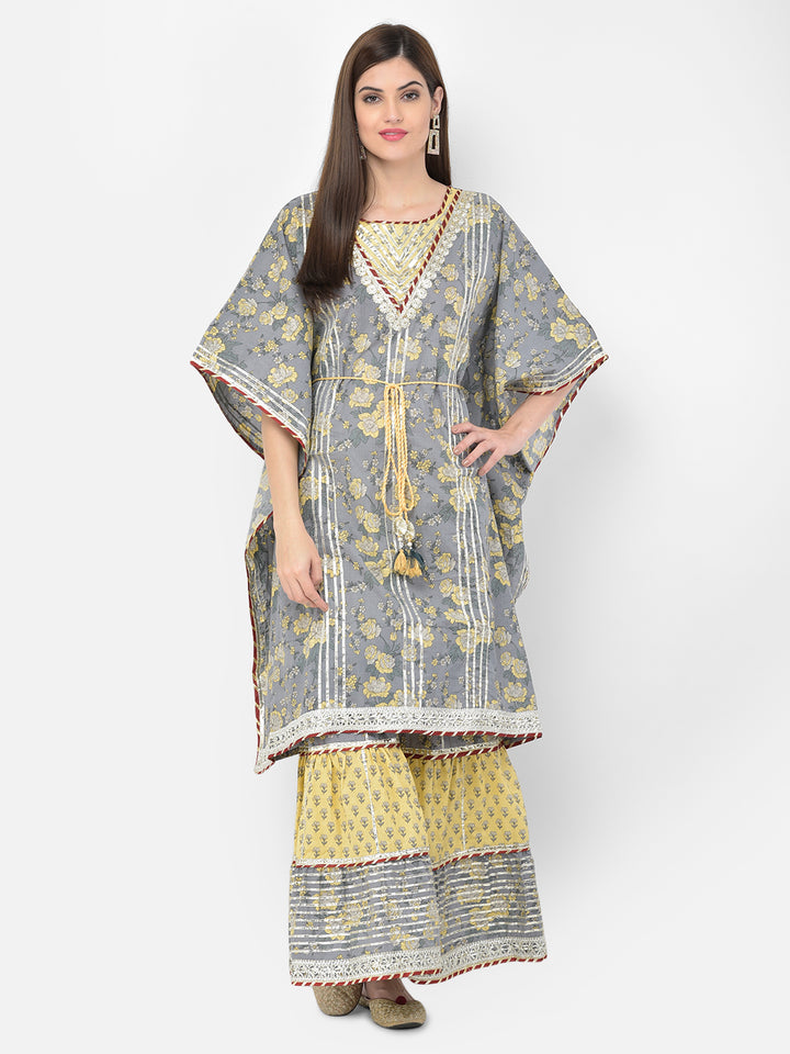 Neerus'S Grey Color Cotton Fabric Suit-Plazzo