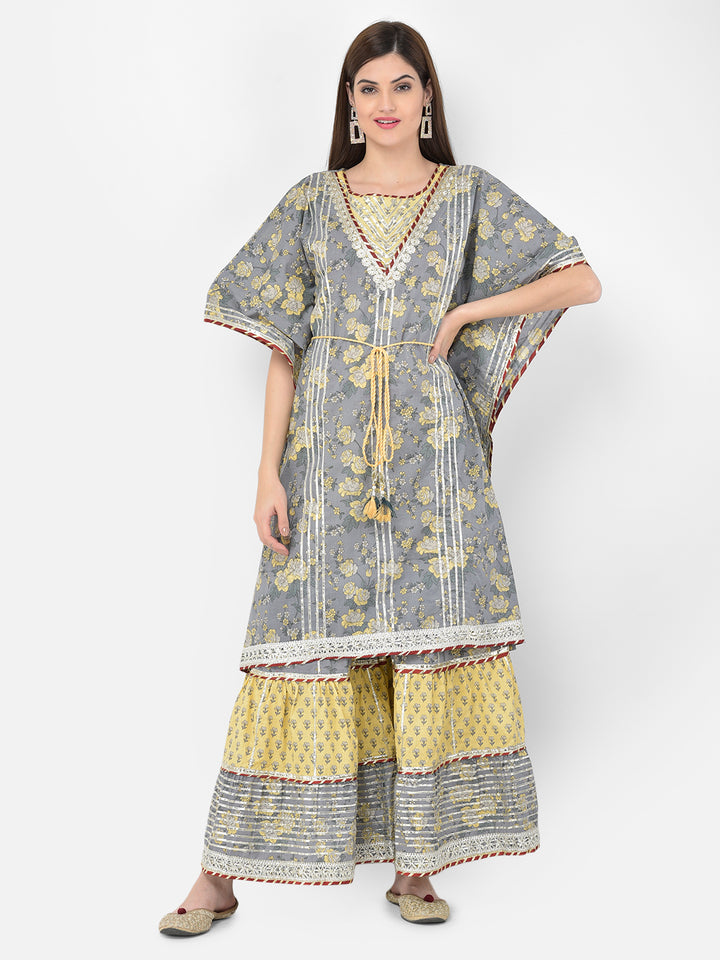 Neerus'S Grey Color Cotton Fabric Suit-Plazzo