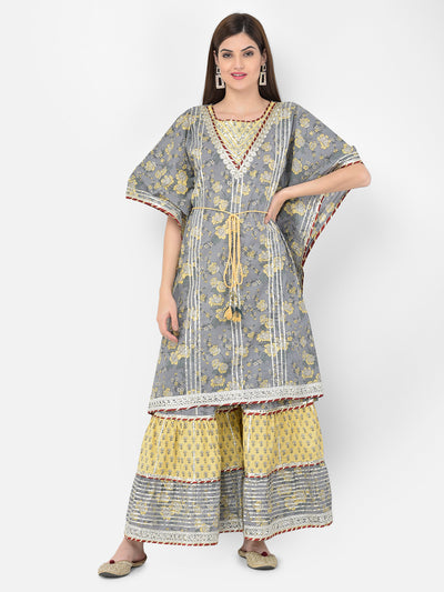 Neerus'S grey color, cotton fabric suit-plazzo
