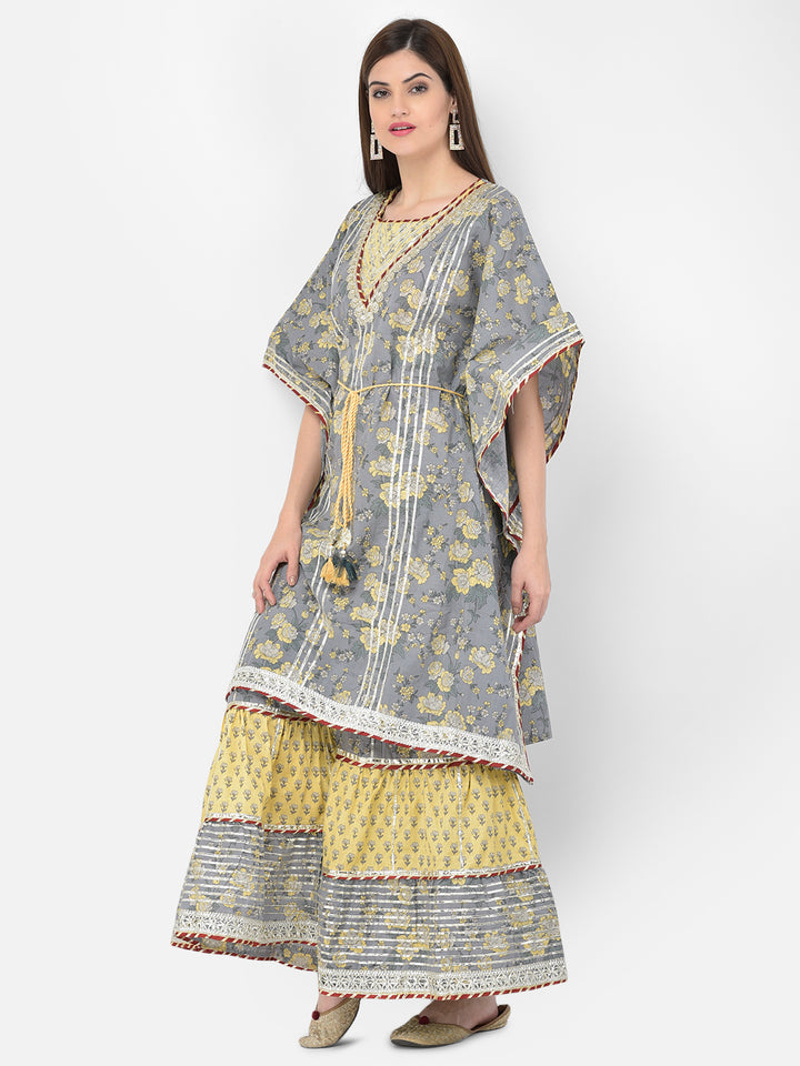 Neerus'S Grey Color Cotton Fabric Suit-Plazzo