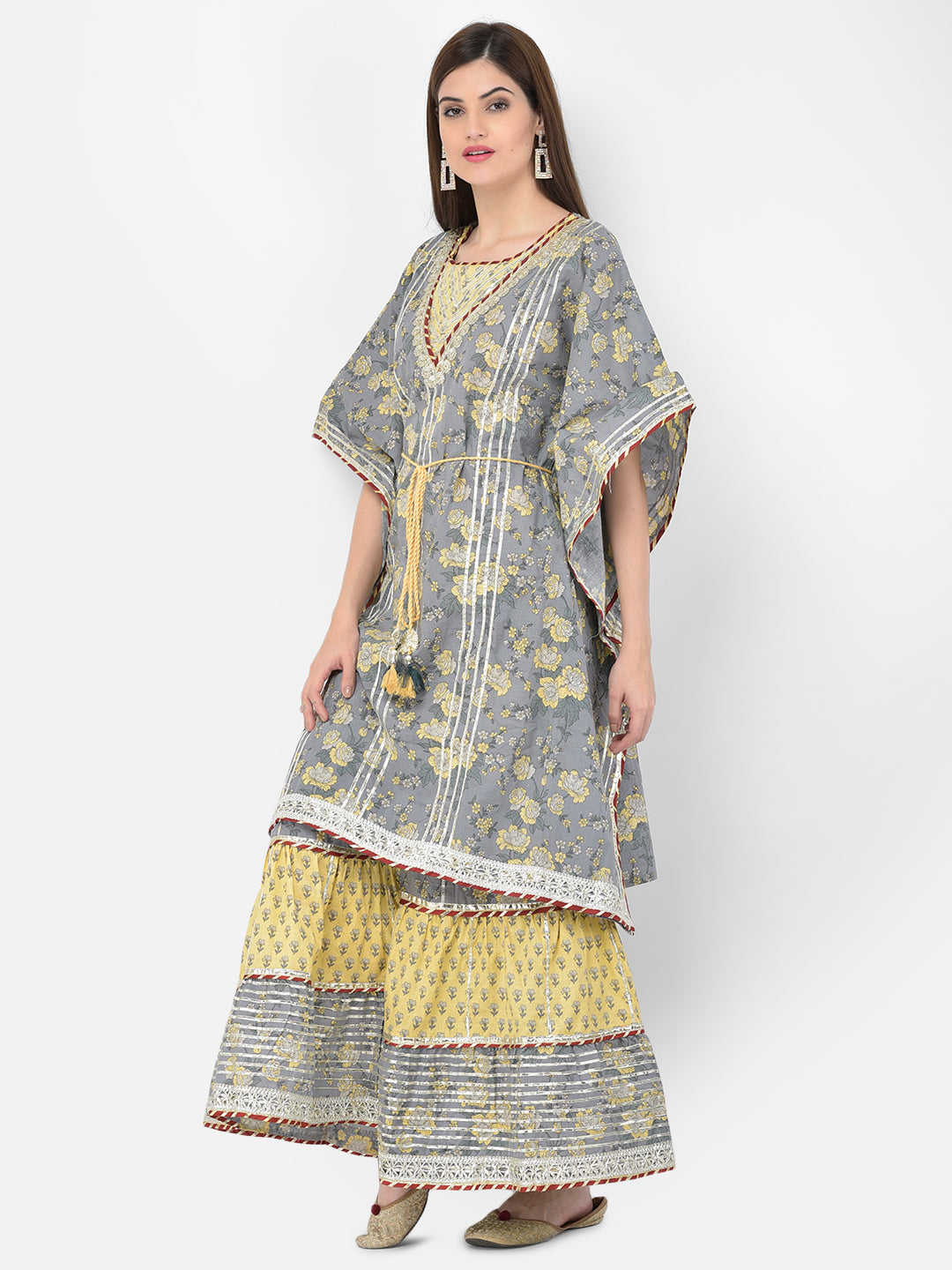 Neerus'S grey color, cotton fabric suit-plazzo