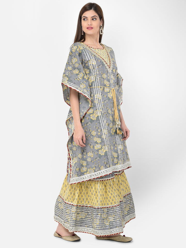 Neerus'S Grey Color Cotton Fabric Suit-Plazzo