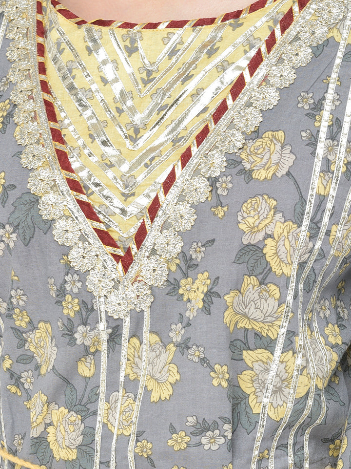 Neerus'S Grey Color Cotton Fabric Suit-Plazzo