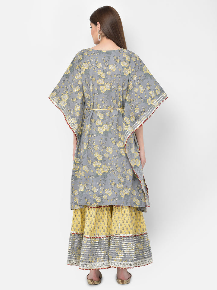 Neerus'S Grey Color Cotton Fabric Suit-Plazzo