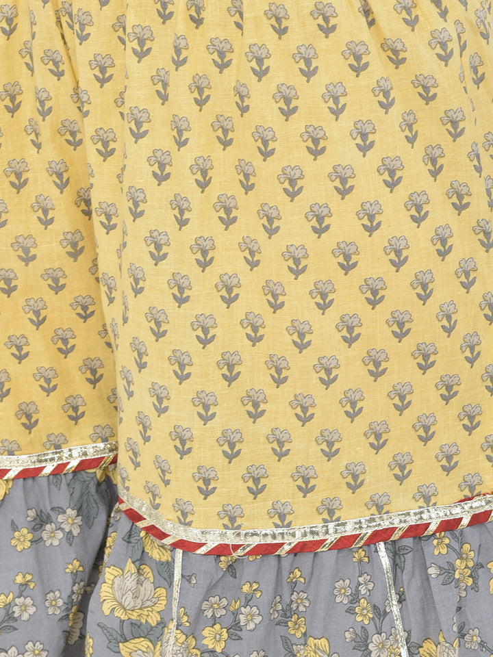 Neerus'S Grey Color Cotton Fabric Suit-Plazzo