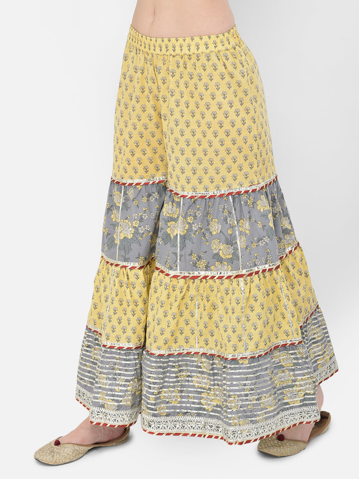 Neerus'S Grey Color Cotton Fabric Suit-Plazzo