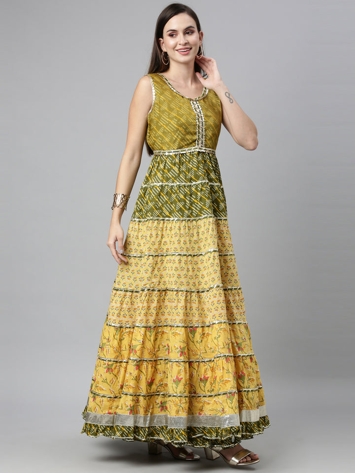 Neerus Yellow Color Jute Cotton Fabric Kurta Sets With Dupatta