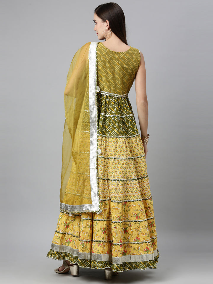 Neerus Yellow Color Jute Cotton Fabric Kurta Sets With Dupatta