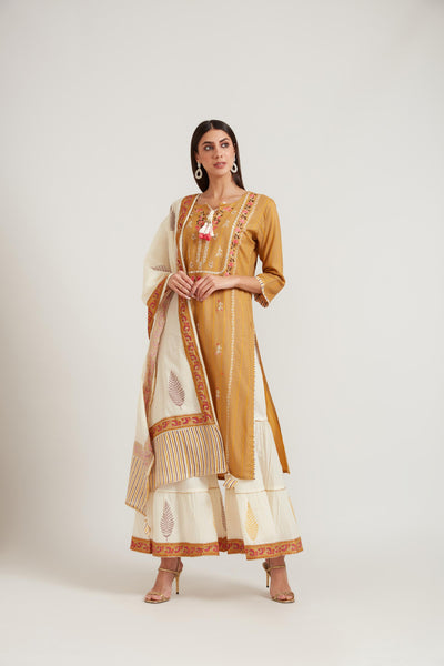 Neeru'S Gold Color Cotton Fabric Suit Set